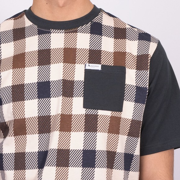 Aquascutum Mens Blue Iconic Macro Check Big Pocket T-Shirt main image
