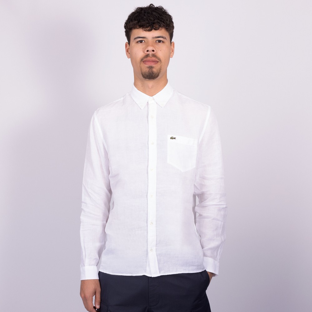 White Lacoste Mens Linen Shirts Lacoste CH5692 Linen Shirt