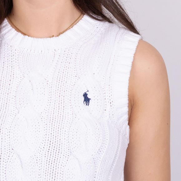 Polo Ralph Lauren Womens White Cable Knit Cotton Cropped Vest main image