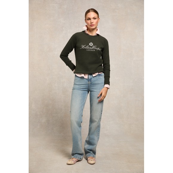 Holland Cooper Womens Green Script Crew Sweatshirt main image