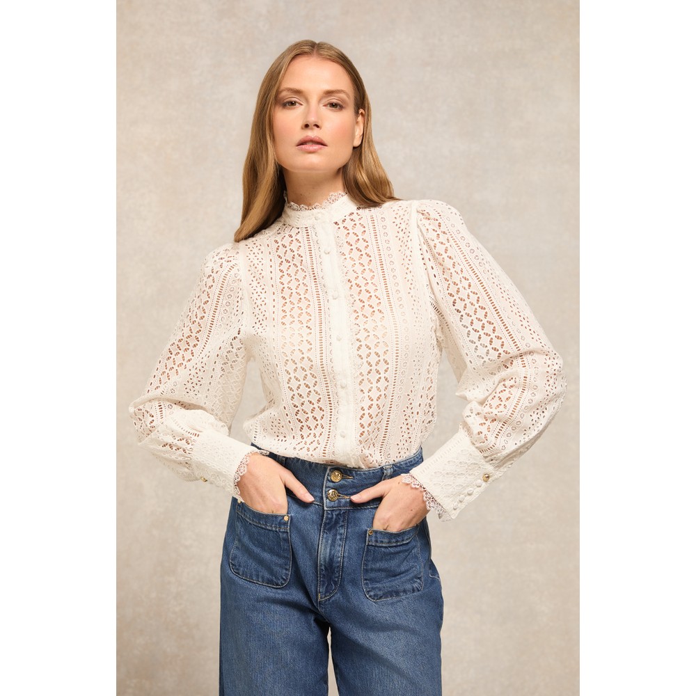 Collarless Broderie Shirt