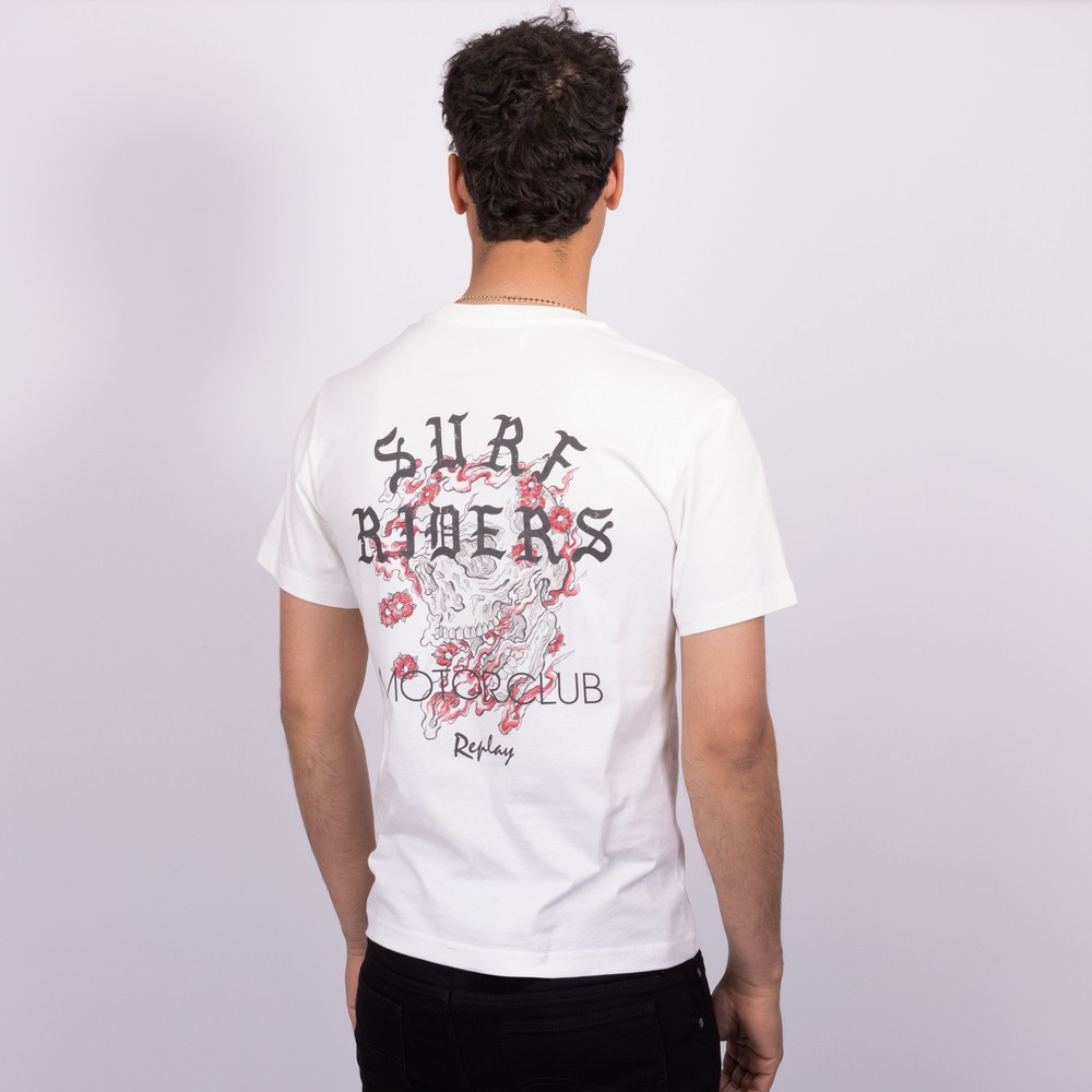 【REPLAY】★Replay Surf T-Shir★ Replay Mens T-Shirt Japan & Hawaii Print Crew Neck Cotton