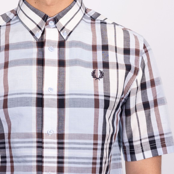 Fred Perry Mens Blue Madras Check Short Sleeve Shirt main image