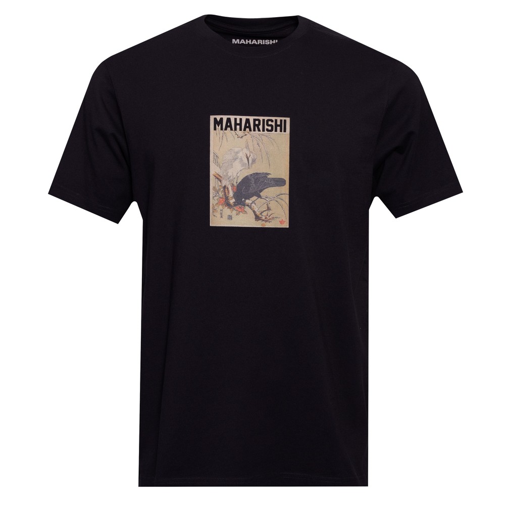 Black Crow White Heron Print T-Shirt