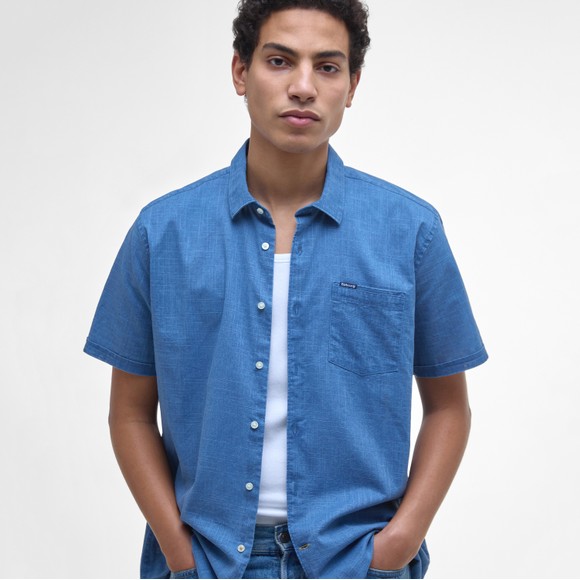 Barbour Lifestyle Mens Blue Pigment Dyed Slub Summer Short Sleeve Shirt main image