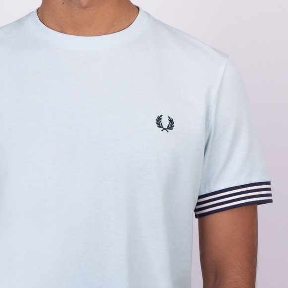 Fred Perry Mens Blue Striped Cuff T-Shirt main image