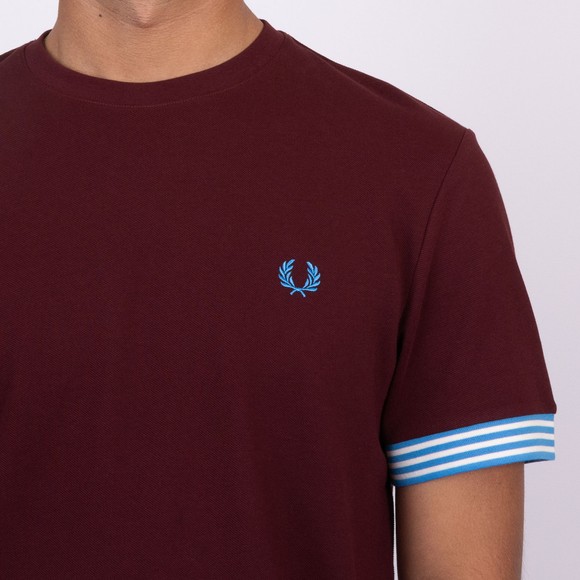 Fred Perry Mens Red Striped Cuff T-Shirt main image