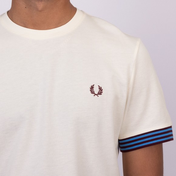 Fred Perry Mens Off-White Striped Cuff T-Shirt main image