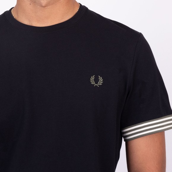 Fred Perry Mens Black Striped Cuff T-Shirt main image