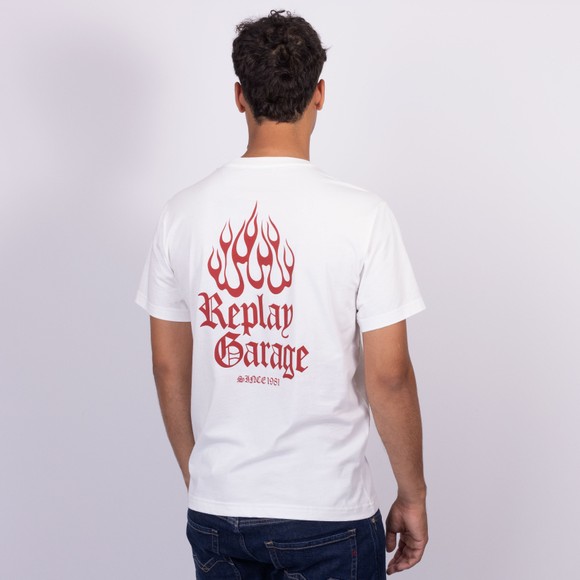 Replay Mens White Garage Flame T-Shirt