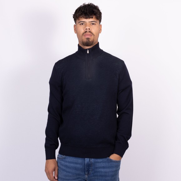 BOSS Mens Blue H-IIIario Textured Half Zip Sweatshirt main image