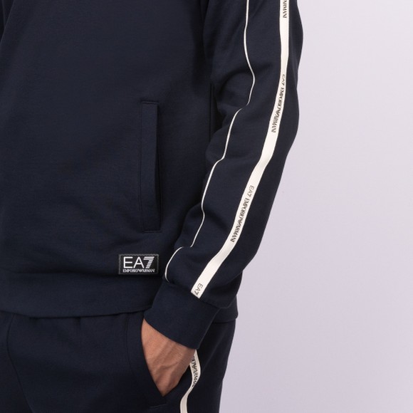 EA7 Emporio Armani Mens Blue Train Logo Taped Hoodie main image