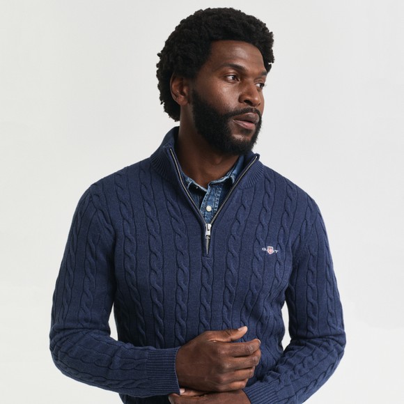 Gant Mens Blue Cotton Cable Half Zip main image