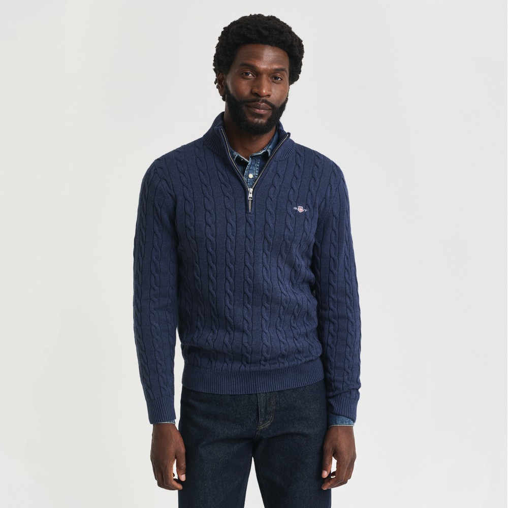 Cotton Cable Half Zip - 5 Black