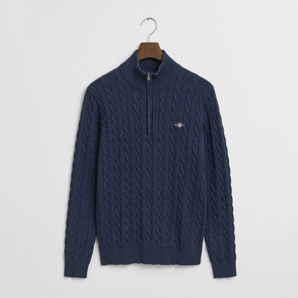 Gant Mens Blue Cotton Cable Half Zip