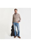 Gant Mens Beige Cotton Half Zip Jumper