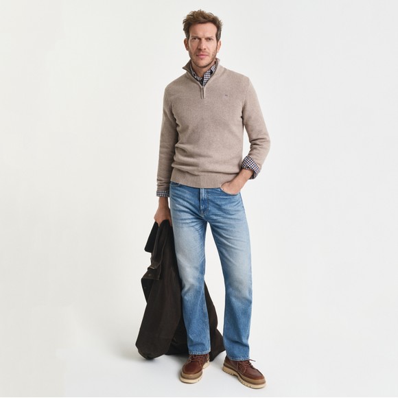 Gant Mens Beige Cotton Half Zip Jumper main image