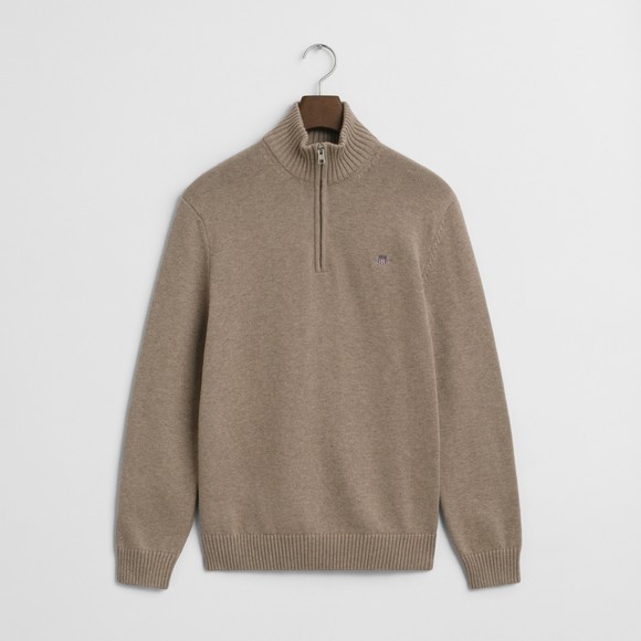 Gant Mens Beige Cotton Half Zip Jumper