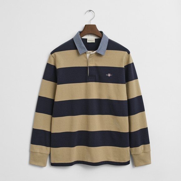 Gant Mens Beige Chambray Stripe Heavy Rugby Shirt