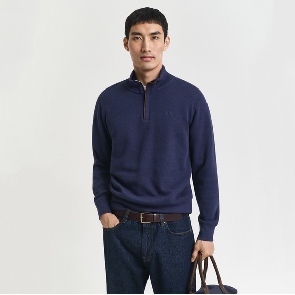 Gant Mens Blue Sacker Rib Half Zip Sweatshirt main image