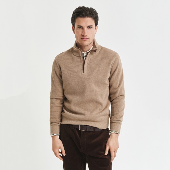 Gant Mens Beige Sacker Rib Half Zip Sweatshirt main image