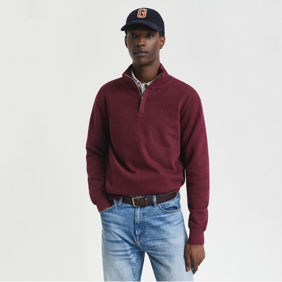 Gant Mens Red Sacker Rib Half Zip Sweatshirt main image
