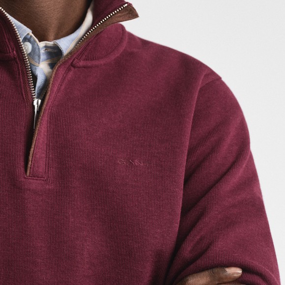 Gant Mens Red Sacker Rib Half Zip Sweatshirt
