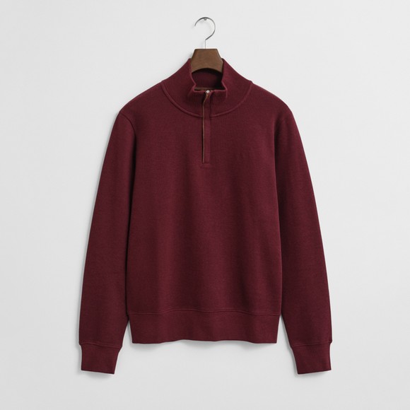Gant Mens Red Sacker Rib Half Zip Sweatshirt