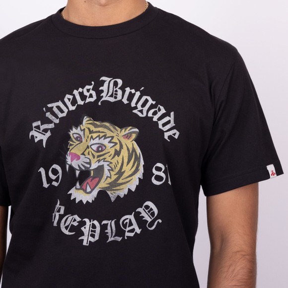 Replay Mens Black Riders Brigade Tiger T-Shirt main image