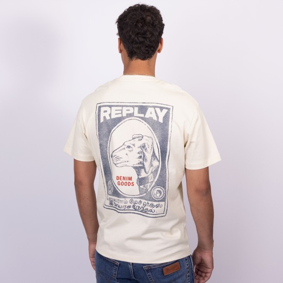 Replay Mens Off-White Denim Dog T-Shirt