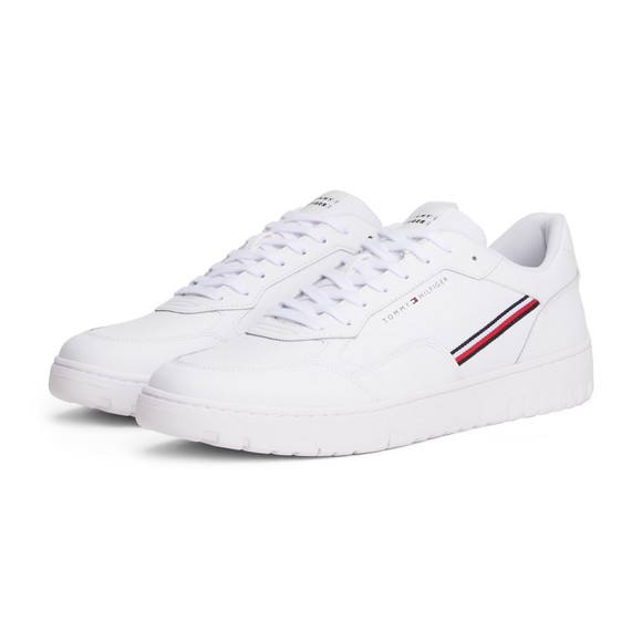 Tommy Hilfiger Mens White Basket Core Striped Trainer main image