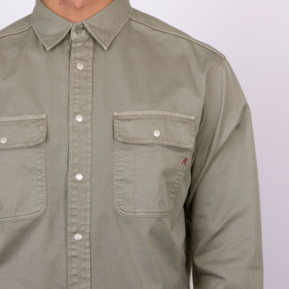 Replay Mens Grey Embroidered Oxford Cotton Shirt main image