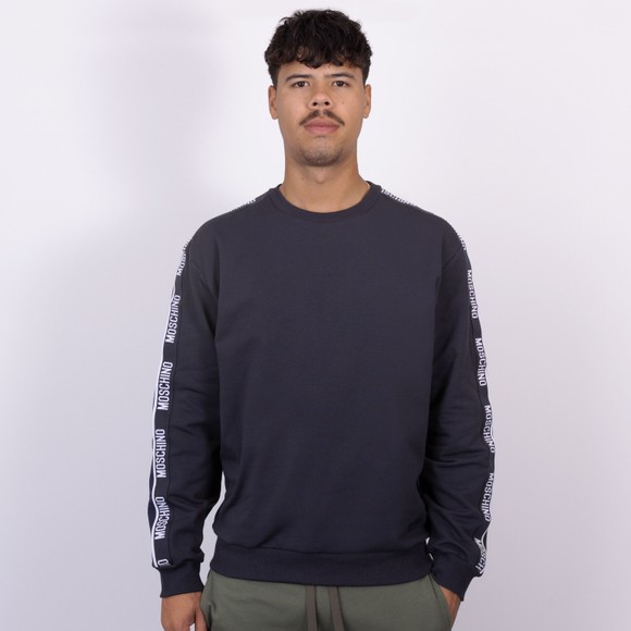 Moschino Mens Blue Tape Sleeve Crew Sweatshirt main image