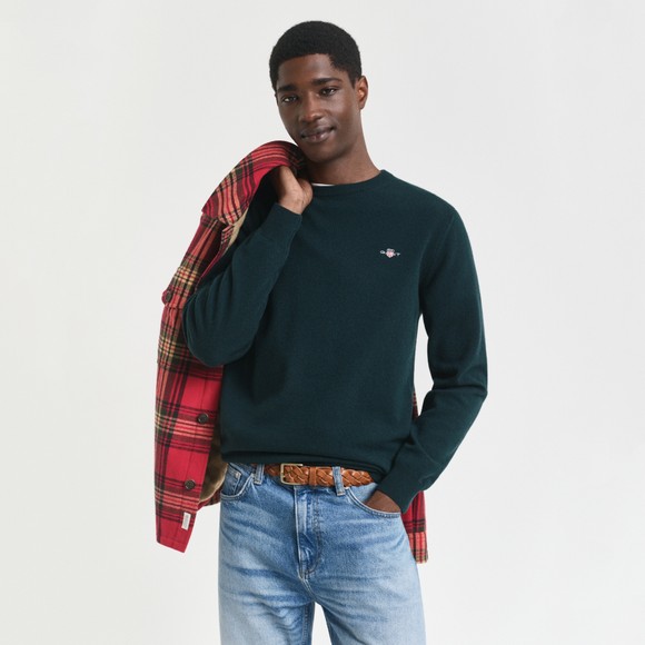 Gant Mens Green Superfine Lambswool C-Neck Jumper