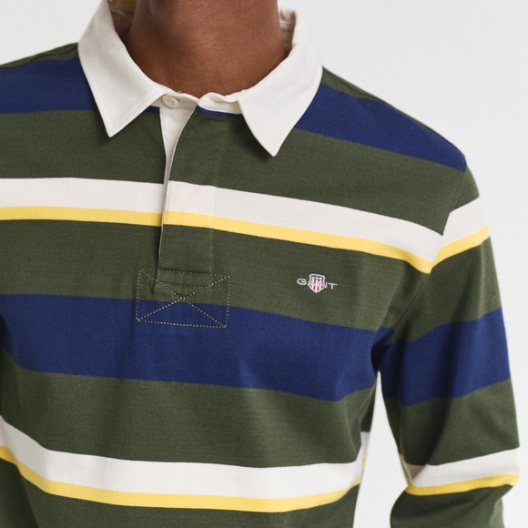 Gant Mens Green Striped Heavy Rugby Shirt main image