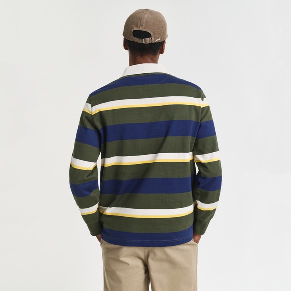 Gant Mens Green Striped Heavy Rugby Shirt main image