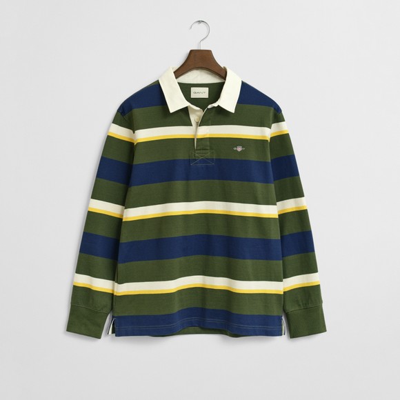 Gant Mens Green Striped Heavy Rugby Shirt