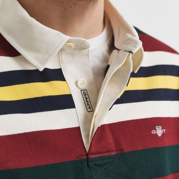 Gant Mens Green Striped Heavy Rugby Shirt main image