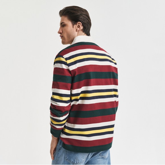 Gant Mens Green Striped Heavy Rugby Shirt main image
