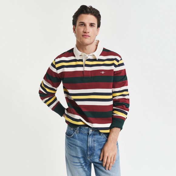 Gant Mens Green Striped Heavy Rugby Shirt