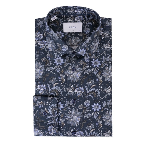 Eton Mens Blue Floral Print Signature Twill Shirt main image