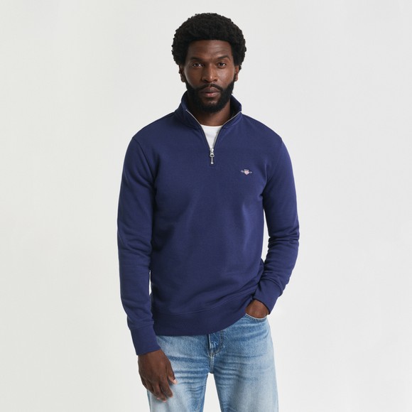 Gant Mens Blue Shield Quarter Zip Sweatshirt
