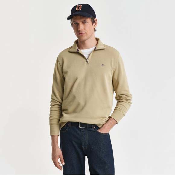 Gant Mens Beige Shield Quarter Zip Sweatshirt