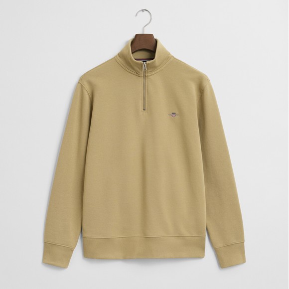 Gant Mens Beige Shield Quarter Zip Sweatshirt