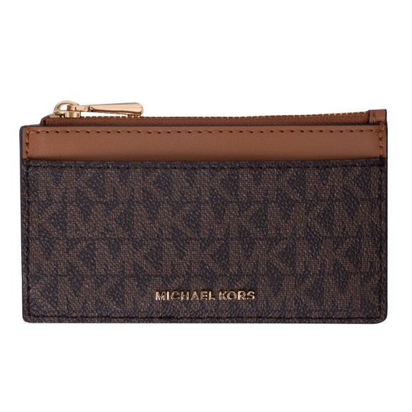 Michael Kors Womens Brown Small Pebbled Leather Key Zip Card Case main image