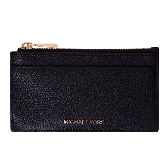 Michael Kors Womens Black Small Pebbled Leather Key Zip Card Case main image