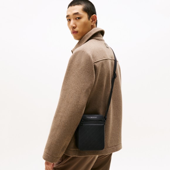 Tommy Hilfiger Mens Black Monogram Mini Reporter Bag