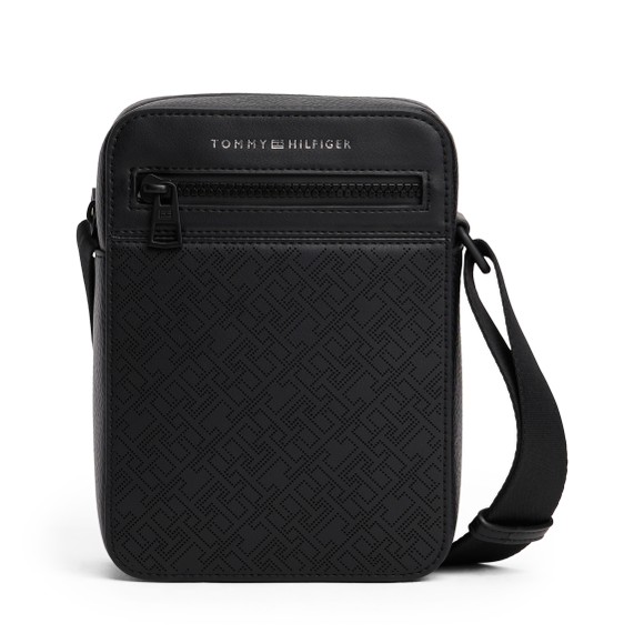 Tommy Hilfiger Mens Black Monogram Mini Reporter Bag