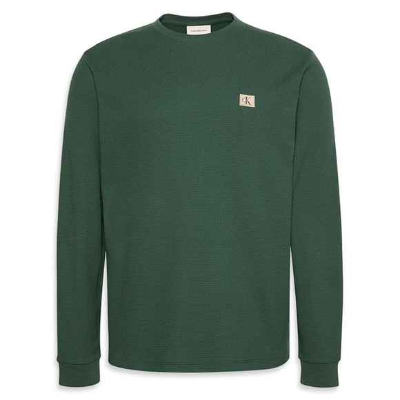 Calvin Klein Jeans Mens Green Waffle Long Sleeve T-Shirt
