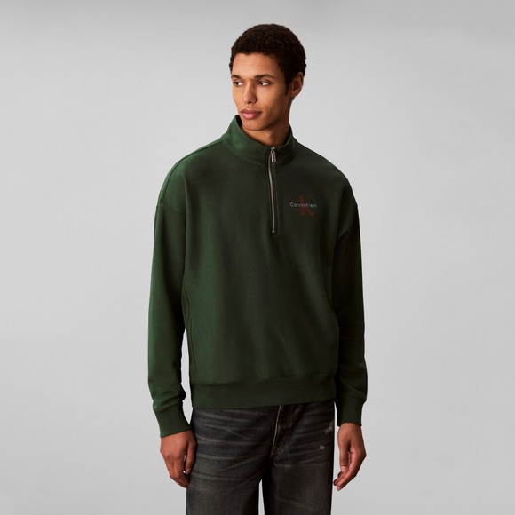 Calvin Klein Jeans Mens Green Terry Half Zip Sweatshirt